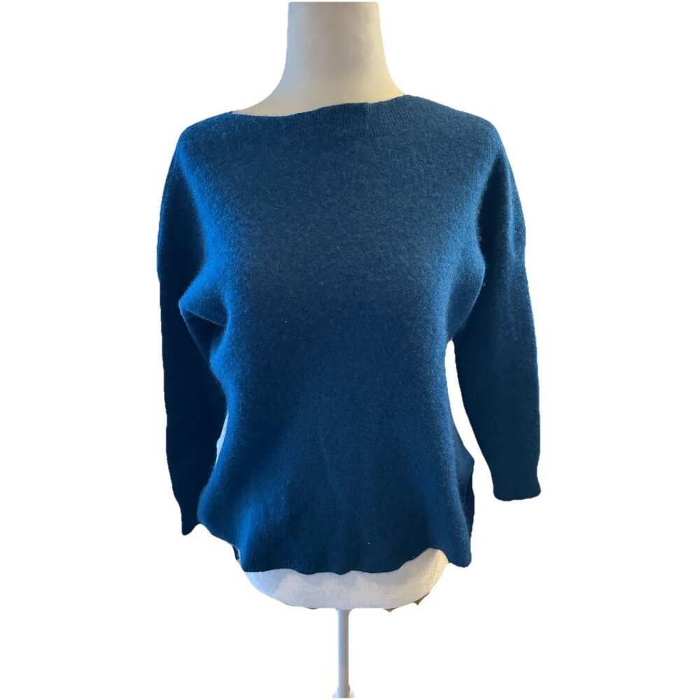 Cynthia Rowley Womens 2-Ply Cashmere Teal Royal Blue VTG Sweater S 3/4 Sleeve